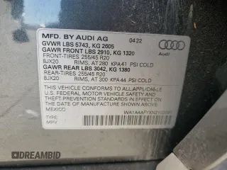 2022 Audi SQ5 Premium with VIN WA1A4AFYXN2102097, listed as a Copart auction lot 80156244 with 20,458 mi miles and Salvage Title. Bid and sale history available at DreamBid. Image 13.