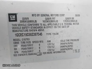 2008 Chevrolet Silverado 1500 Work Truck with VIN 1GCEC19C68Z287545, listed as a IAAI auction lot 41171713 with 173,482 mi miles. Bid and sale history available at carsss.com. Image 9.