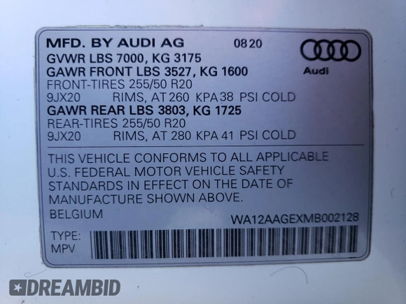 2021 Audi e-tron Sportback Premium Plus with VIN WA12AAGEXMB002128, listed as a Copart auction lot 88080725 with 59,426 mi miles and Salvage title. Bid and sale history available at DreamBid. Image 13.
