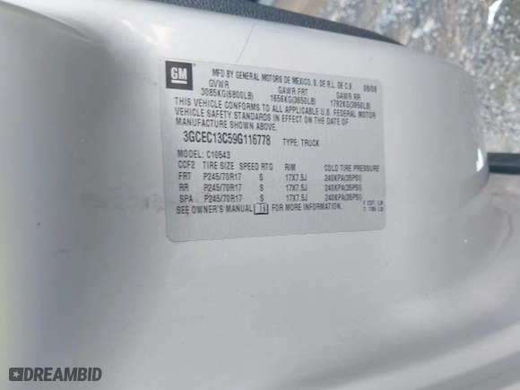 2009 Chevrolet Silverado 1500 LS with VIN 3GCEC13C59G116778, listed as a IAAI auction lot 41686495 with 166,400 mi miles. Bid and sale history available at carsss.com. Image 9.