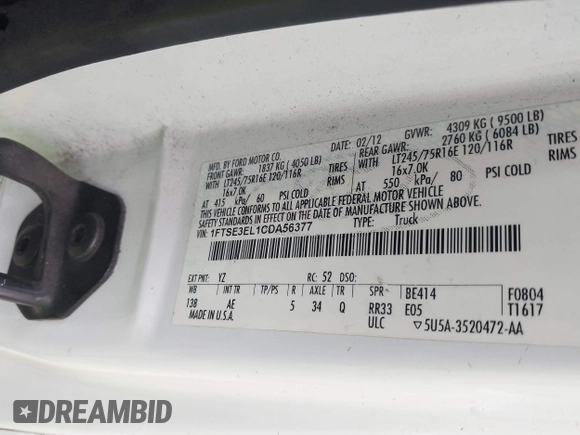 2012 Ford Econoline Cargo Super Duty Commercial with VIN 1FTSE3EL1CDA56377, listed as a IAAI auction lot 41746859 with 260,051 mi miles and . Bid and sale history available at carsss.com. Image 9.