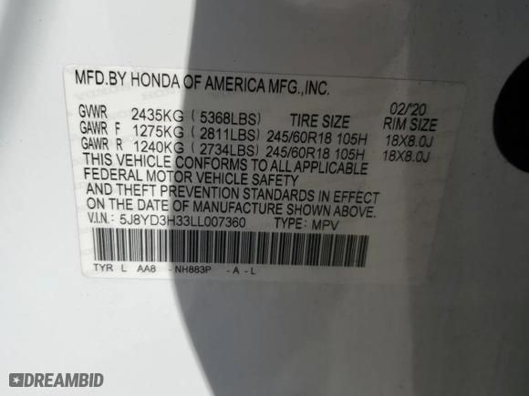 2020 Acura MDX with VIN 5J8YD3H33LL007360, listed as a Copart auction lot 42057315 with 86,678 mi miles and Salvage Title. Bid and sale history available at carsss.com. Image 12.