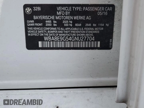 2016 BMW 3 Series 328i with VIN WBA8E9G54GNU27704, listed as a Copart auction lot 47896915 with 126,286 mi miles and Salvage Title. Bid and sale history available at carsss.com. Image 12.