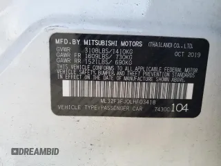 2020 Mitsubishi Mirage G4 ES with VIN ML32F3FJ0LHF03418, listed as a Copart auction lot 64009374 with 65,659 mi miles and Salvage Title. Bid and sale history available at carsss.com. Image 12.