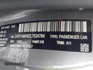 2020 Alfa Romeo Giulia z VIN ZARFAMAN2L7624764, wystawiony jako IAAI lot #41623824 z przebiegiem Nie podano mil oraz . Historia ofert i sprzedaży dostępna na DreamBid. Obrazek 9.