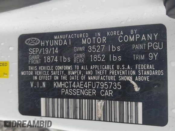 2015 Hyundai Accent GLS with VIN KMHCT4AE4FU795735, listed as a Copart auction lot 55137765 with 118,863 mi miles and Clean Title. Bid and sale history available at carsss.com. Image 12.