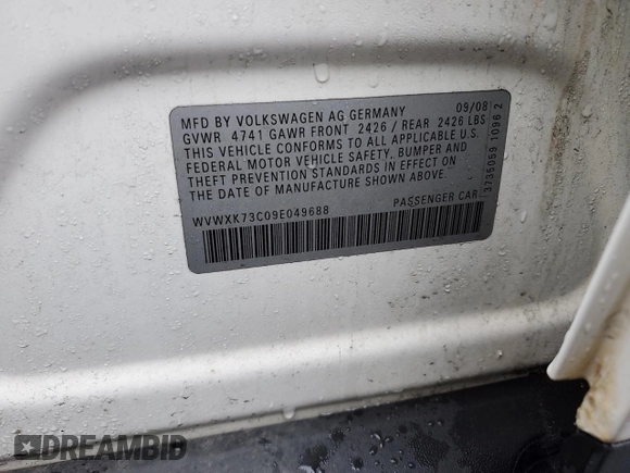 2009 Volkswagen Passat z VIN WVWXK73C09E049688, wystawiony jako Copart lot #83667744 z przebiegiem 206 382 mil mil oraz Szkoda całkowita • Salvage title. Historia ofert i sprzedaży dostępna na DreamBid. Obrazek 12.