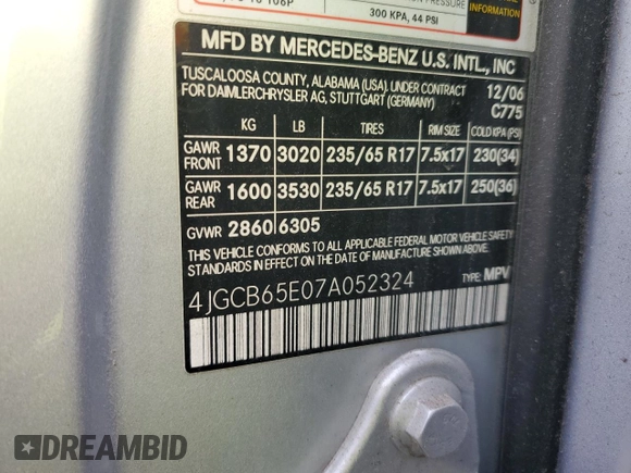 2007 Mercedes-Benz R 3.5L с VIN 4JGCB65E07A052324, выставлен на аукционе Copart как лот 75043424 с пробегом Не указан миль и Чистый • Clean title. История ставок и продаж доступна на DreamBid. Изображение 13.