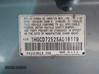 1995 Honda Accord EX with VIN 1HGCD7252SA016119, listed as a IAAI auction lot 41594325 with 231,799 mi miles and . Bid and sale history available at carsss.com. Image 9.