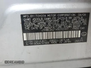 2006 Lexus IS 350 with VIN JTHBE262165010187, listed as a Copart auction lot 60073125 with 174,635 mi miles and Salvage title. Bid and sale history available at DreamBid. Image 12.