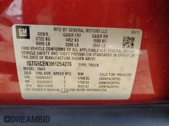 2017 GMC Canyon 4WD SLE with VIN 1GTG6CEN3H1254276, listed as a Copart auction lot 44635635 with 169,657 mi miles and Salvage Title. Bid and sale history available at carsss.com. Image 14.