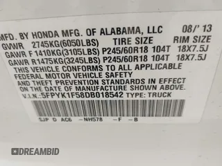 2013 Honda Ridgeline RTL with VIN 5FPYK1F58DB018542, listed as a IAAI auction lot 42465817 with 112,898 mi miles and . Bid and sale history available at DreamBid. Image 9.
