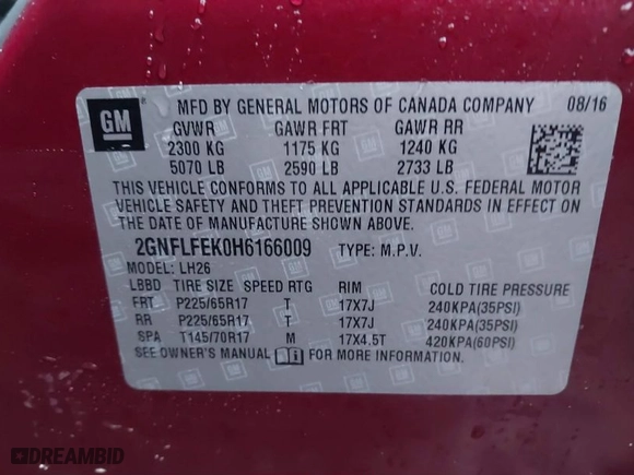 2017 Chevrolet Equinox LT with VIN 2GNFLFEK0H6166009, listed as a IAAI auction lot 41521423 with 62,837 mi miles. Bid and sale history available at carsss.com. Image 9.