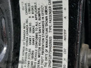 2017 Honda Civic Sedan EX with VIN 2HGFC2F73HH526925, listed as a Copart auction lot 47747635 with 0 mi miles and Salvage Title. Bid and sale history available at carsss.com. Image 13.