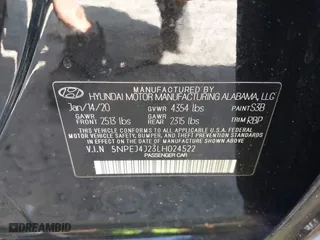 2020 Hyundai Sonata SEL Plus with VIN 5NPEJ4J23LH024522, listed as a IAAI auction lot 41780196 with 58,801 mi miles. Bid and sale history available at carsss.com. Image 9.