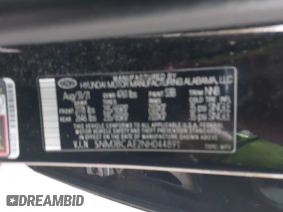 2022 Hyundai Tucson SEL with VIN 5NMJBCAE2NH044891, listed as a IAAI auction lot 41956512 with 51,670 mi miles. Bid and sale history available at carsss.com. Image 9.