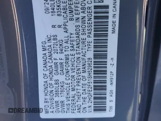 2025 Honda Civic Sport with VIN 2HGFE2F51SH529628, listed as a Copart auction lot 49619945 with Not provided miles and Salvage title. Bid and sale history available at DreamBid. Image 12.