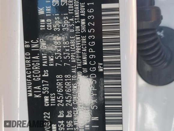 2023 Kia Telluride SX X-Line with VIN 5XYP5DGC9PG352361, listed as a Copart auction lot 78998534 with 49,441 mi miles and Salvage title. Bid and sale history available at DreamBid. Image 13.