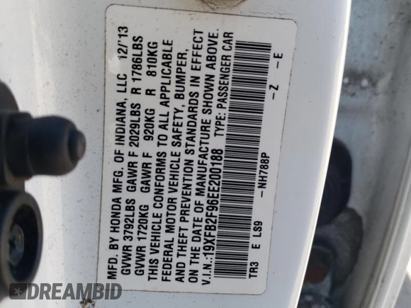 2014 Honda Civic EX-L with VIN 19XFB2F96EE200188, listed as a Copart auction lot 54687825 with 152,439 mi miles and Salvage Title. Bid and sale history available at DreamBid. Image 12.