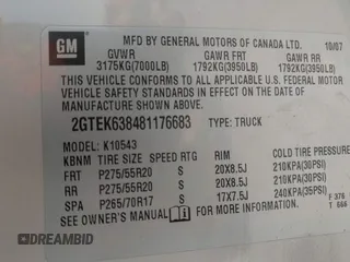 2008 GMC Sierra Denali z VIN 2GTEK638481176683, wystawiony jako IAAI lot #42003540 z przebiegiem 168 367 mil mil oraz . Historia ofert i sprzedaży dostępna na DreamBid. Obrazek 9.