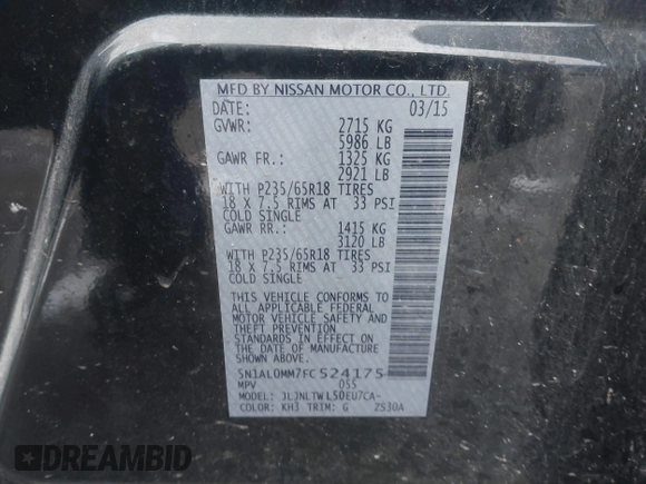 2015 Infiniti QX60 z VIN 5N1AL0MM7FC524175, wystawiony jako IAAI lot #41417720 z przebiegiem 124 622 mil mil oraz . Historia ofert i sprzedaży dostępna na DreamBid. Obrazek 9.