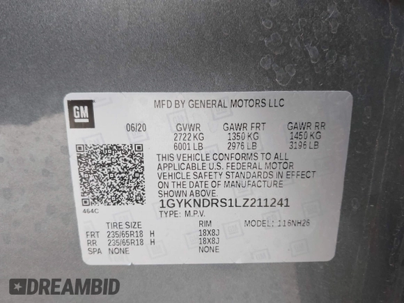 2020 Cadillac XT5 Premium Luxury AWD with VIN 1GYKNDRS1LZ211241, listed as a IAAI auction lot 41936344 with 38,625 mi miles and . Bid and sale history available at DreamBid. Image 9.