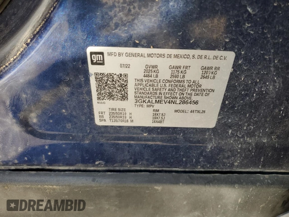 2022 GMC Terrain SLE с VIN 3GKALMEV4NL286456, выставлен на аукционе Copart как лот 85966254 с пробегом Не указан миль и На запчасти • Non repairable. История ставок и продаж доступна на DreamBid. Изображение 14.