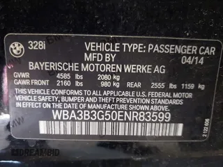 2014 BMW 3 Series 328i xDrive with VIN WBA3B3G50ENR83599, listed as a IAAI auction lot 42106340 with 195,309 mi miles. Bid and sale history available at carsss.com. Image 9.