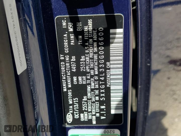 2016 Kia Optima LX with VIN 5XXGT4L33GG006600, listed as a Copart auction lot 61467435 with 92,217 mi miles and Salvage title. Bid and sale history available at DreamBid. Image 12.