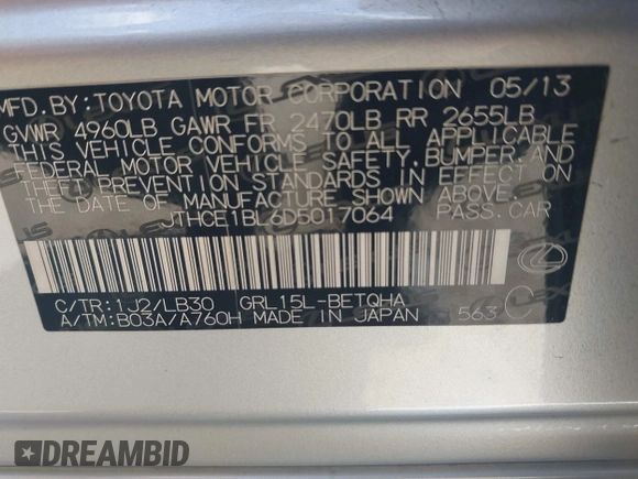 2013 Lexus GS 350 with VIN JTHCE1BL6D5017064, listed as a IAAI auction lot 41902935 with 147,881 mi miles. Bid and sale history available at carsss.com. Image 9.