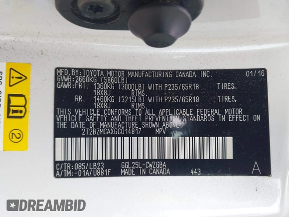 2016 Lexus RX 350 z VIN 2T2BZMCAXGC014817, wystawiony jako IAAI lot #42077588 z przebiegiem 91 035 mil mil oraz . Historia ofert i sprzedaży dostępna na DreamBid. Obrazek 9.