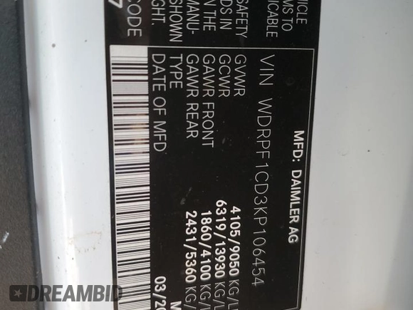 2019 Freightliner Sprinter z VIN WDRPF1CD3KP106454, wystawiony jako Copart lot #47475935 z przebiegiem 235 001 mil mil oraz Tytuł czysty. Historia ofert i sprzedaży dostępna na DreamBid. Obrazek 13.