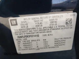2015 Chevrolet Equinox LT with VIN 2GNFLFEK3F6314182, listed as a IAAI auction lot 42036076 with 151,766 mi miles and . Bid and sale history available at DreamBid. Image 9.