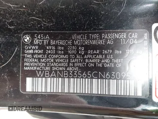 2005 BMW 5 Series 545i with VIN WBANB33565CN63095, listed as a IAAI auction lot 41853927 with 147,546 mi miles and . Bid and sale history available at carsss.com. Image 9.