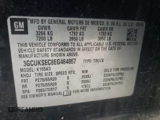2014 Chevrolet Silverado 1500 LTZ with VIN 3GCUKSEC8EG484867, listed as a Copart auction lot 51838325 with 99,402 mi miles and Salvage Title. Bid and sale history available at carsss.com. Image 12.