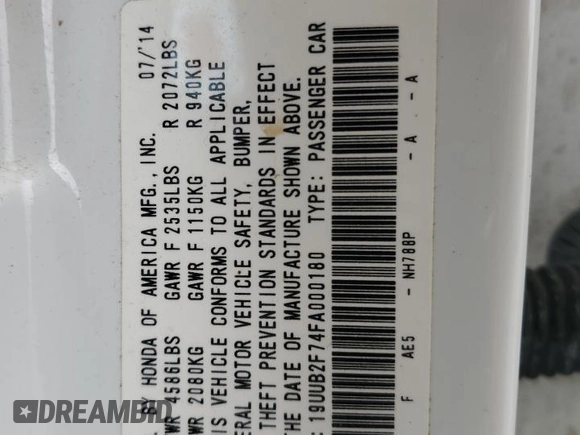 2015 Acura TLX V6 Advance with VIN 19UUB2F74FA000180, listed as a Copart auction lot 47987665 with 171,767 mi miles and Salvage Title. Bid and sale history available at carsss.com. Image 12.