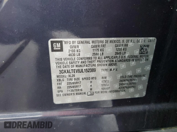 2018 GMC Terrain SLE z VIN 3GKALTEV8JL152389, wystawiony jako Copart lot #56113805 z przebiegiem 92 287 mil mil oraz Szkody całkowita. Historia ofert i sprzedaży dostępna na DreamBid. Obrazek 12.