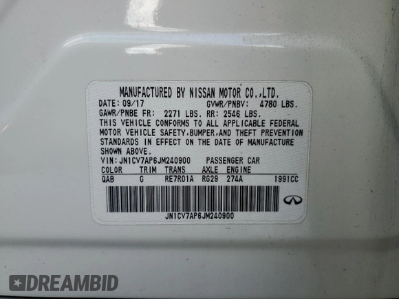 2018 Infiniti Q50 2.0t LUXE with VIN JN1CV7AP6JM240900, listed as a Copart auction lot 44648925 with 52,619 mi miles and Salvage Title. Bid and sale history available at carsss.com. Image 14.