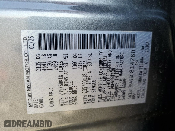2025 Nissan Rogue SV with VIN 5N1BT3BA5SC814780, listed as a Copart auction lot 54378515 with 5,972 mi miles and Clean Title. Bid and sale history available at DreamBid. Image 13.