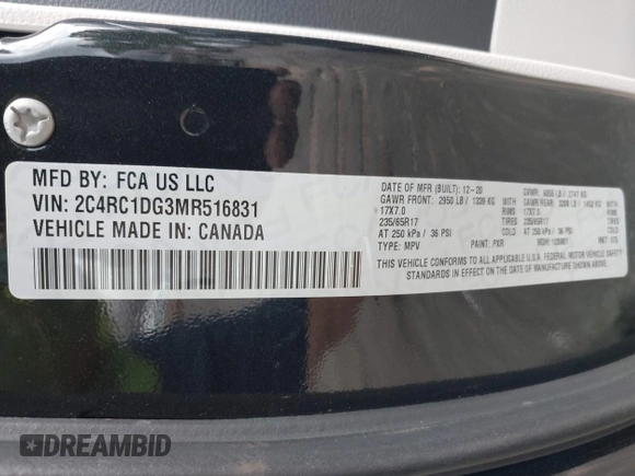 2021 Chrysler Voyager LXI with VIN 2C4RC1DG3MR516831, listed as a IAAI auction lot 42087843 with 78,119 mi miles. Bid and sale history available at carsss.com. Image 9.