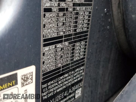 2020 Land Rover Range Rover Velar with VIN SALYU2EE4LA264630, listed as a Copart auction lot 42437845 with 63,083 mi miles and Salvage Title. Bid and sale history available at DreamBid. Image 13.