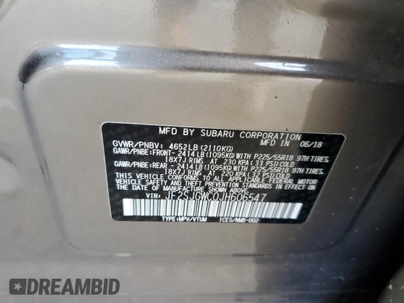 2018 Subaru Forester Touring with VIN JF2SJGWC0JH606547, listed as a Copart auction lot 46926865 with 31,721 mi miles and Salvage Title. Bid and sale history available at carsss.com. Image 12.