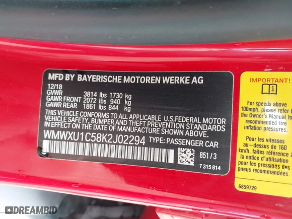 2019 MINI Hardtop 4 Door Cooper with VIN WMWXU1C58K2J02294, listed as a IAAI auction lot 41910654 with 97,887 mi miles. Bid and sale history available at carsss.com. Image 9.