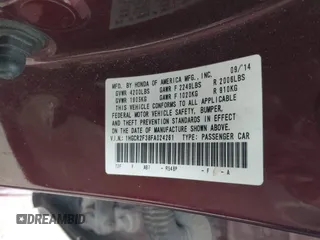 2015 Honda Accord LX with VIN 1HGCR2F38FA024261, listed as a IAAI auction lot 41262256 with 147,206 mi miles and . Bid and sale history available at carsss.com. Image 9.