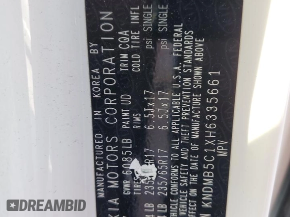 2017 Kia Sedona LX with VIN KNDMB5C1XH6335661, listed as a Copart auction lot 51413225 with 133,903 mi miles and Salvage Title. Bid and sale history available at DreamBid. Image 13.