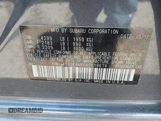 2017 Subaru Impreza Special Sports with VIN 4S3GKAM65H3619619, listed as a IAAI auction lot 42682256 with 140,346 mi miles and . Bid and sale history available at DreamBid. Image 9.