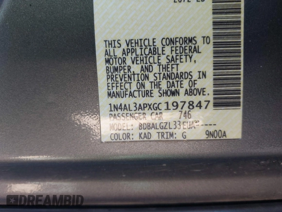 2016 Nissan Altima SR with VIN 1N4AL3APXGC197847, listed as a IAAI auction lot 41711136 with 130,826 mi miles and . Bid and sale history available at DreamBid. Image 9.