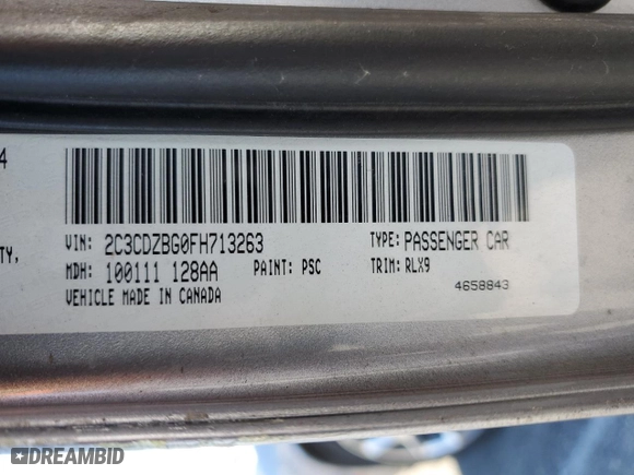 2015 Dodge Challenger SXT Plus with VIN 2C3CDZBG0FH713263, listed as a Copart auction lot 43827745 with 79,581 mi miles and Salvage Title. Bid and sale history available at carsss.com. Image 12.