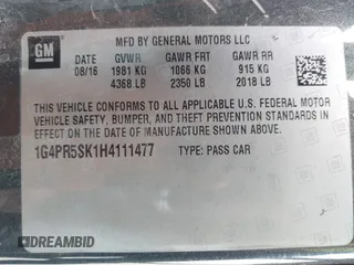2017 Buick Verano Sport Touring with VIN 1G4PR5SK1H4111477, listed as a IAAI auction lot 41900771 with 101,118 mi miles. Bid and sale history available at carsss.com. Image 9.