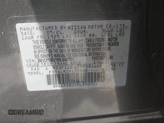 2021 Nissan Kicks S with VIN 3N1CP5BV7ML540701, listed as a IAAI auction lot 42376883 with 18,004 mi miles and . Bid and sale history available at DreamBid. Image 9.
